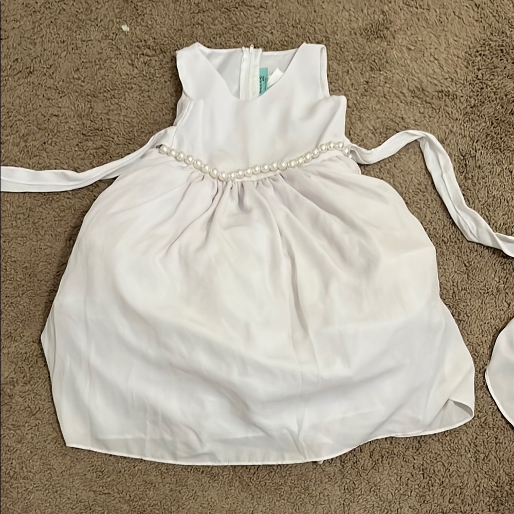 Elegant White Kids Dress with Pearl Accents